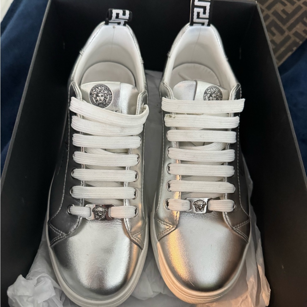 Versace Women's Metallic Silver Sneakers
